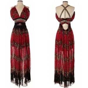 Free People New Romantics ethereal boho goddess Red Maxi
Dress Gown open back 0